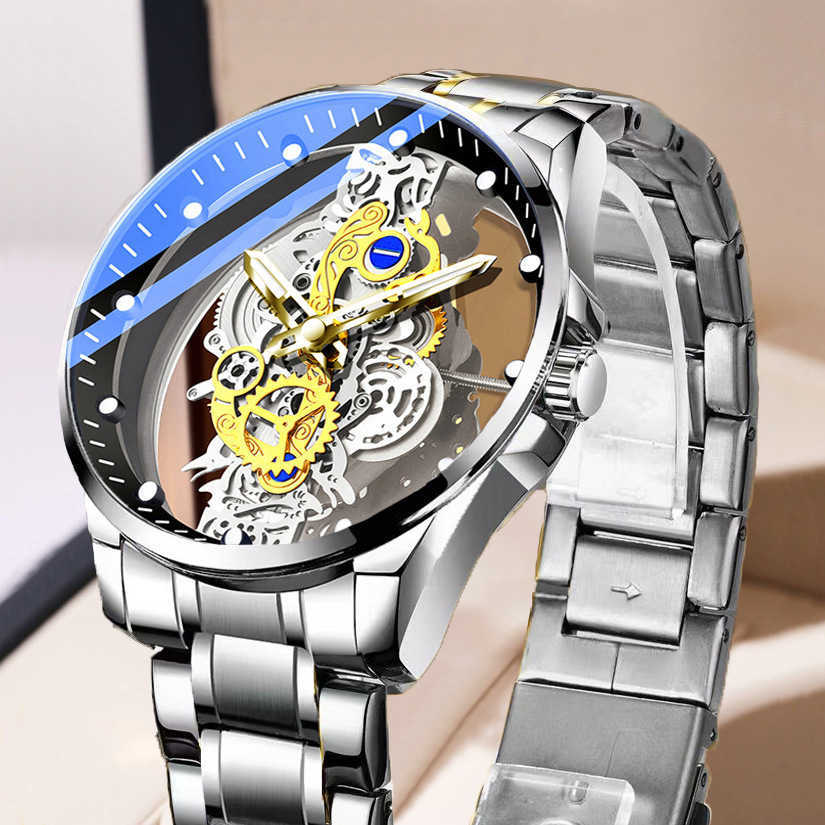 Double sided transparent hollow full-automatic mechanical watch mens watch mens waterproof luminous quartz watch Tiktok new style W250212