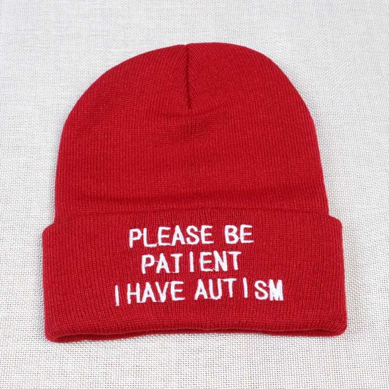 Please Be Patient I Have Autism letter Embroidery Knitted Hat Mens Wear Warm Winter Beanie Outdoor Sports Skiing Beanies X250212