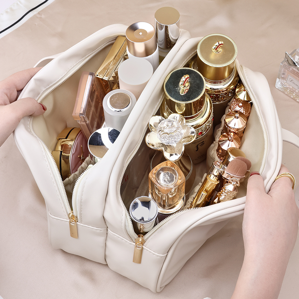 Large-Capacity Double Layer Travel Cosmetic Portable PU Makeup Pouch Women Waterproof Bathroom Washbag Multifunctional Bag swissmilitary