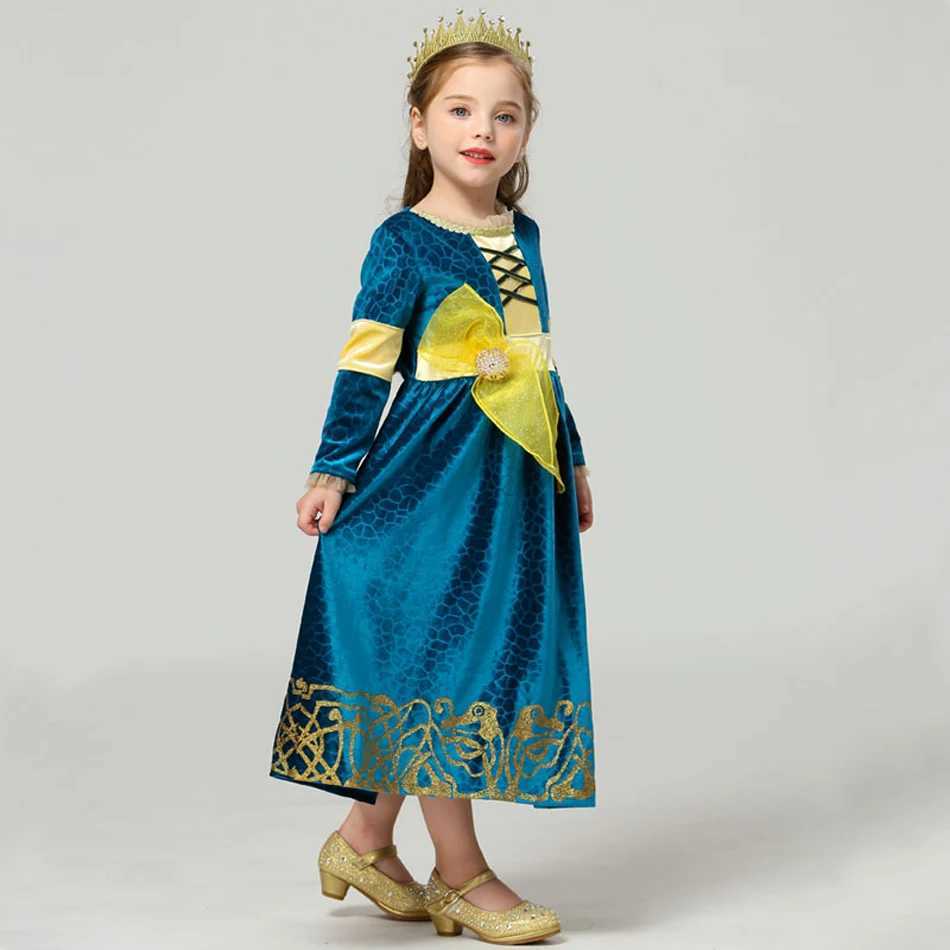 Movie Brave Merida Princess Long Dress Kids Disguise Halloween Children Clothing Set Girls Carnival Par Cosplay CostumeXJ250117
