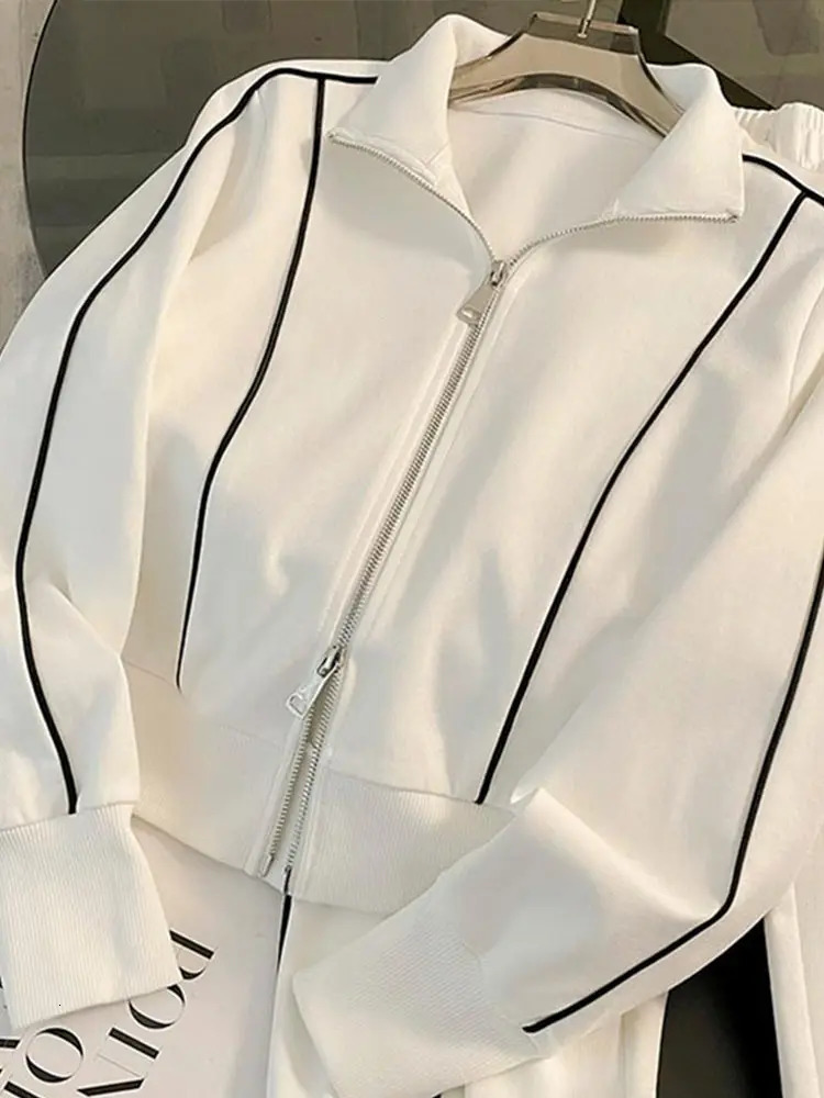 Two piece set of womens casual zipper jacket straight pants sportswear 250211Z