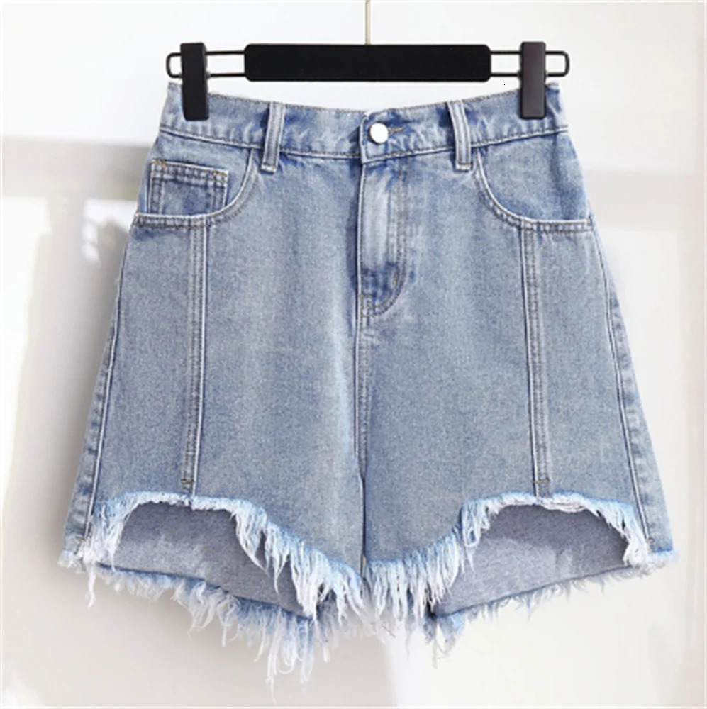Women Plus Size Denim Shorts Modern Frayed Raw Hem Tassels Denim Shorts 3X 4X 5X 6X 250212