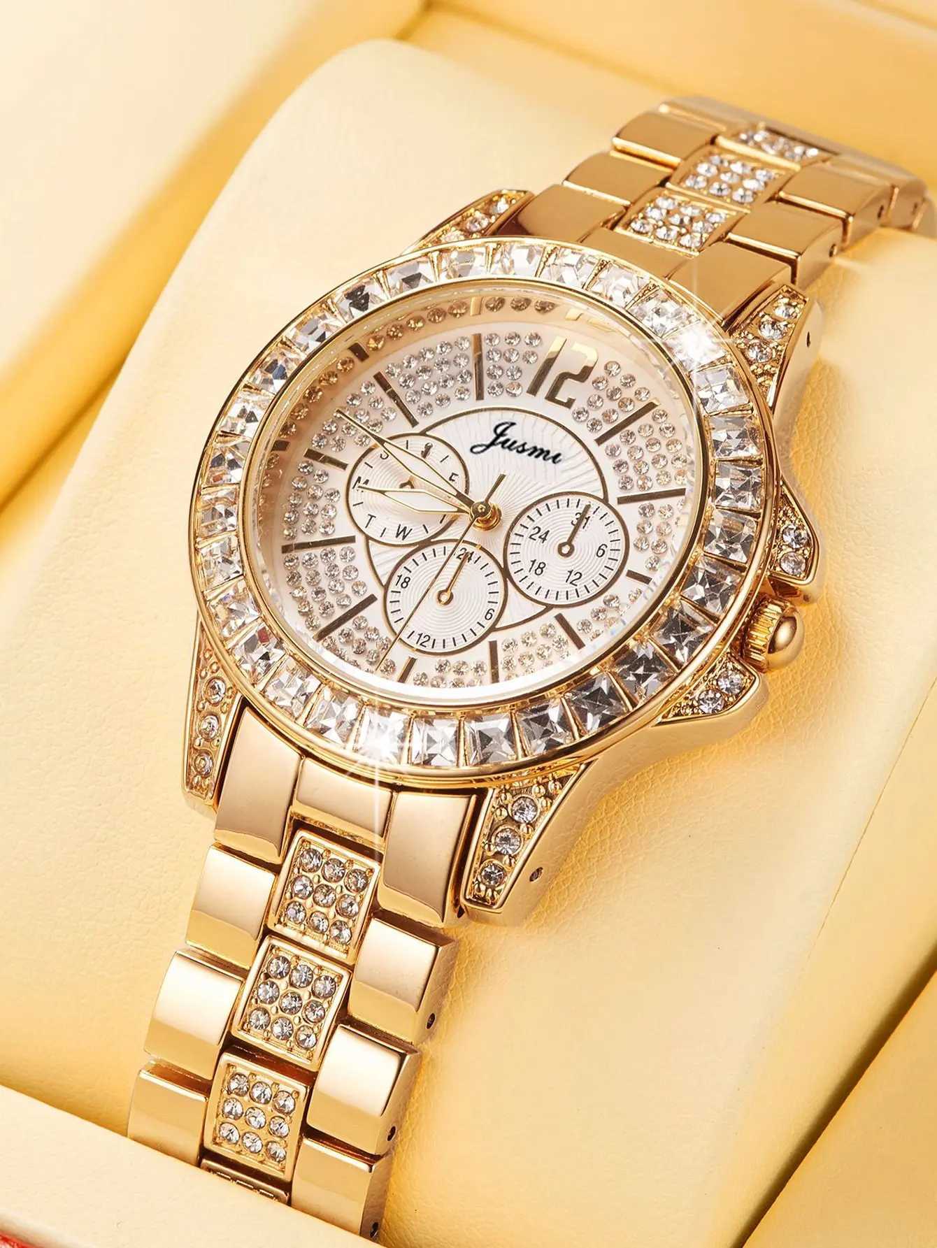 Silver square diamond rhinestone full diamond watch gold bowl watch trendy and fashionable womens quartz watchXJ250213