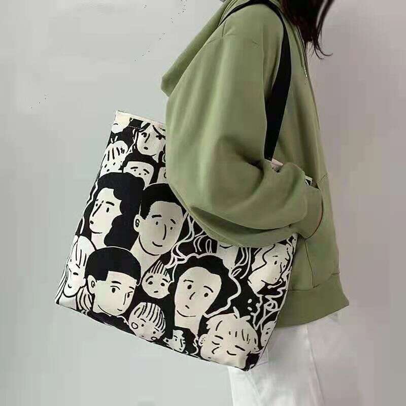 2025S Designer S New Model Canvas Bag Female Students Korean Version Class Shoulder Bag Large Capacity Ins Character Pattern Can Be Customized For Pri