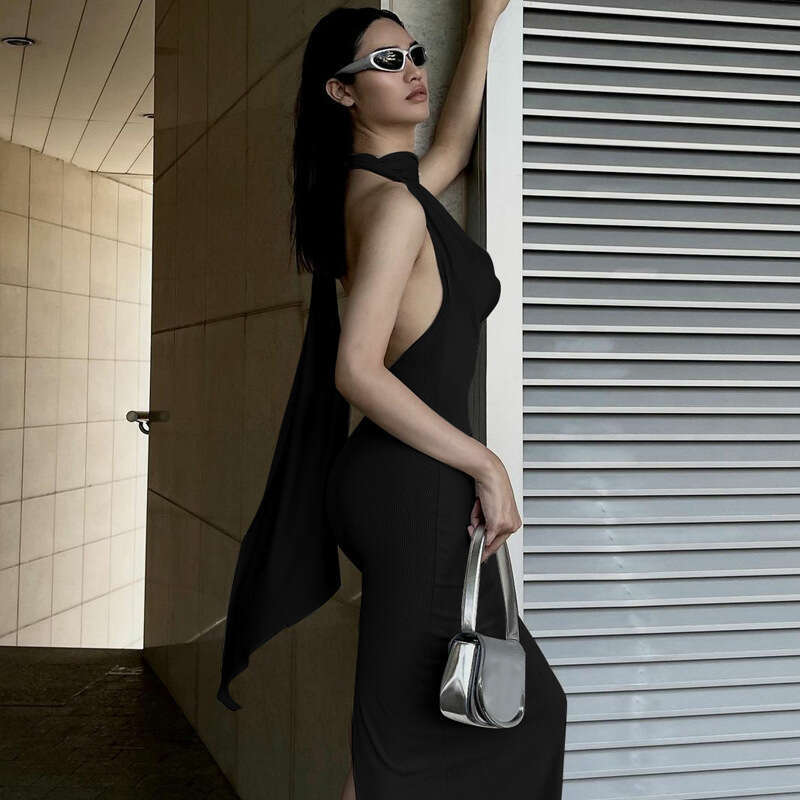 Women's summer product sexy backless slit irregular slim fit dress women's wholesale 2025 temperament versatile new trend clothing ins