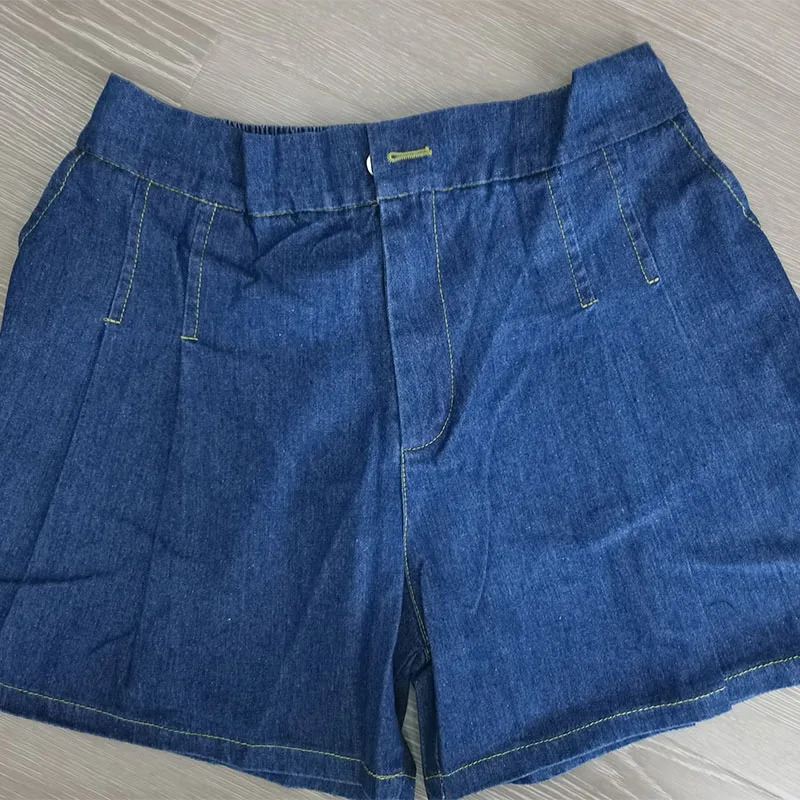 DFRCAEG Summer Plus Size Denim Shorts For Women High Elastic Waist Blue Or Sky Blue Pleated Mini Large Size Short Femme 250212