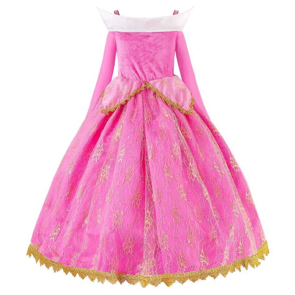 Girls Sleeping Beau Cosplay Dress Long Sleeve Off Shoulder Kids Christmas Par Princess Clothing Halloween Aurora CostumeXJ250117