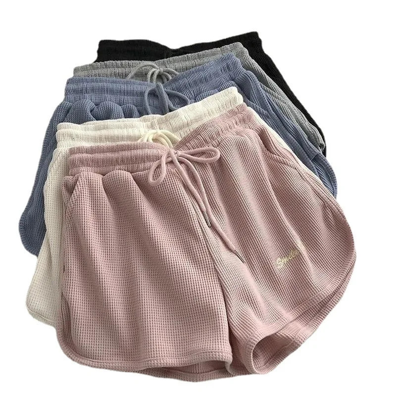 Shorts Women Waffle sports shorts summer Korean loose high waist wide leg pants wear womens clothing ZBB102 250212