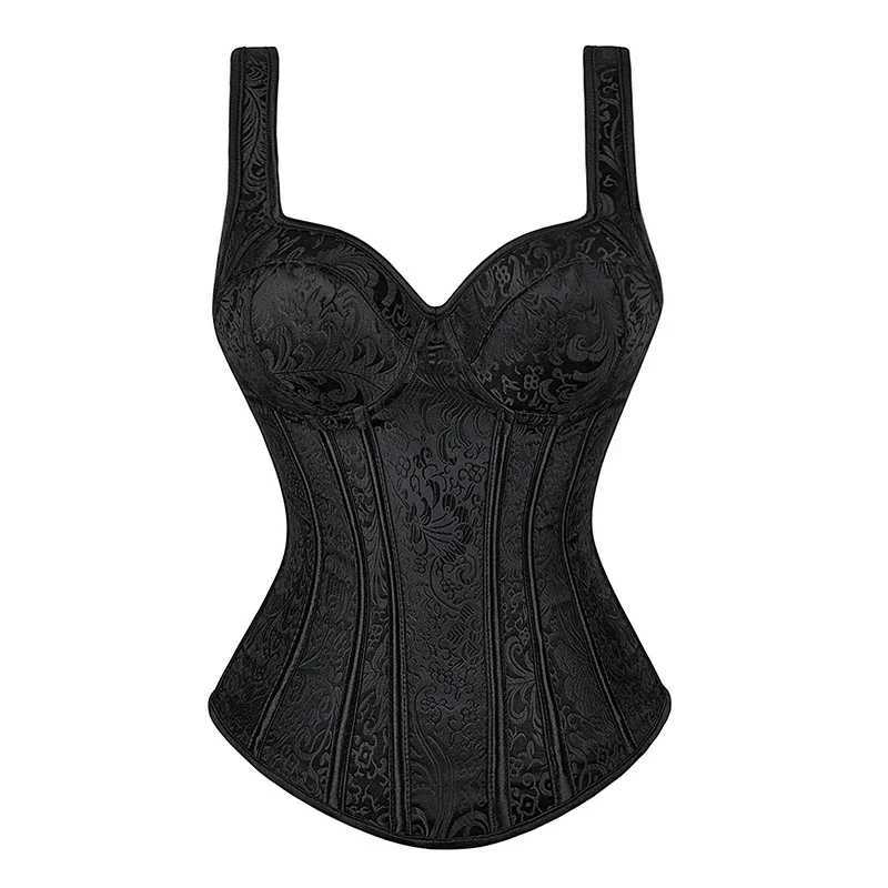 Women Corset with Straps Black Overbust Corsets Vest Plus Size Steampunk Corsets and Bustiers Lace Up Boned Jacquard Corset TopXJ250212