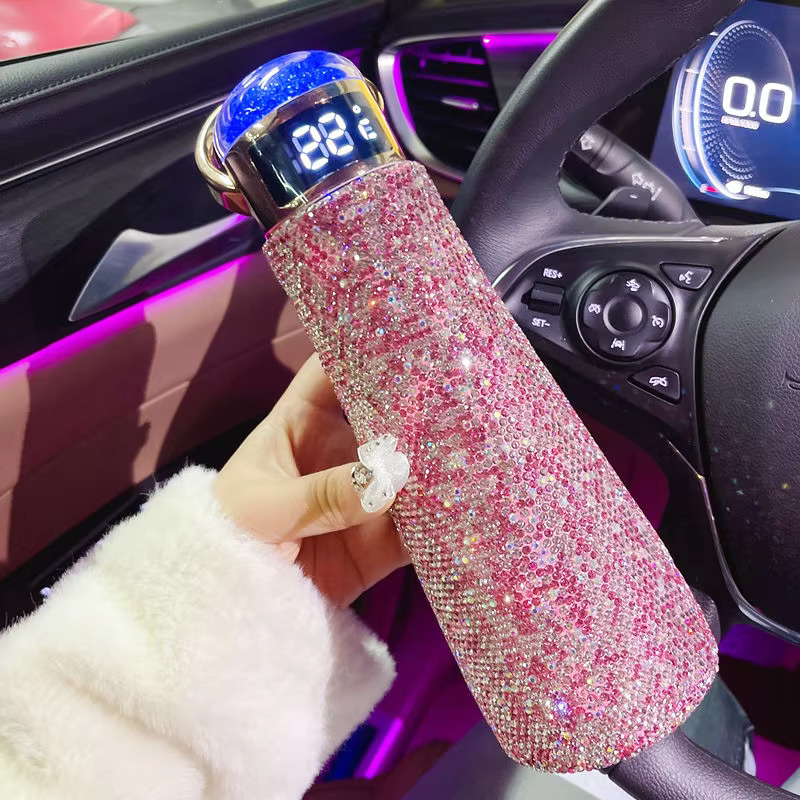 Rhie Decorated Smart Cup Stainless Steel Insulated Flask With LED Temperature Display Thermal Bottle For Women Thermos Mug