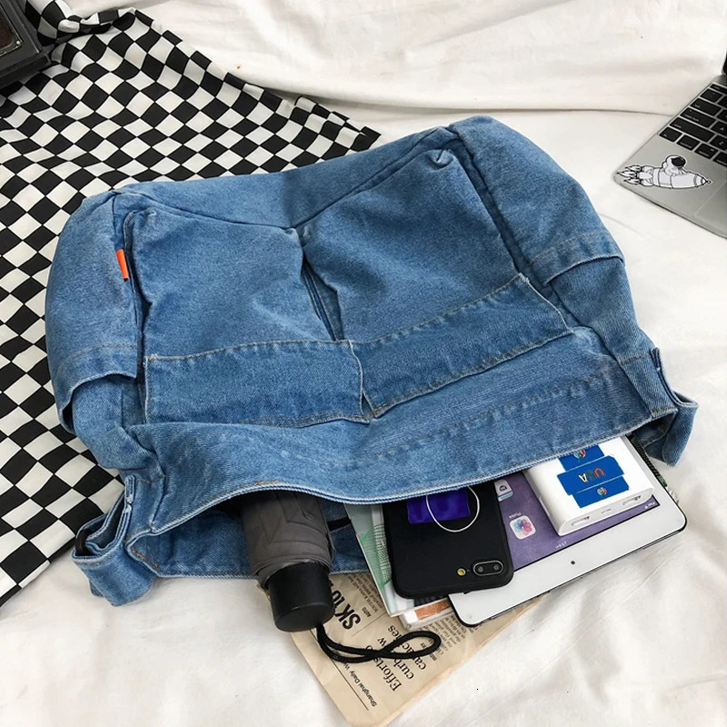 Preppy Style Denim Messenger Bags For Women Handbag And Purse In Multiple Pockets Unisex Cloth Shoulder 250207