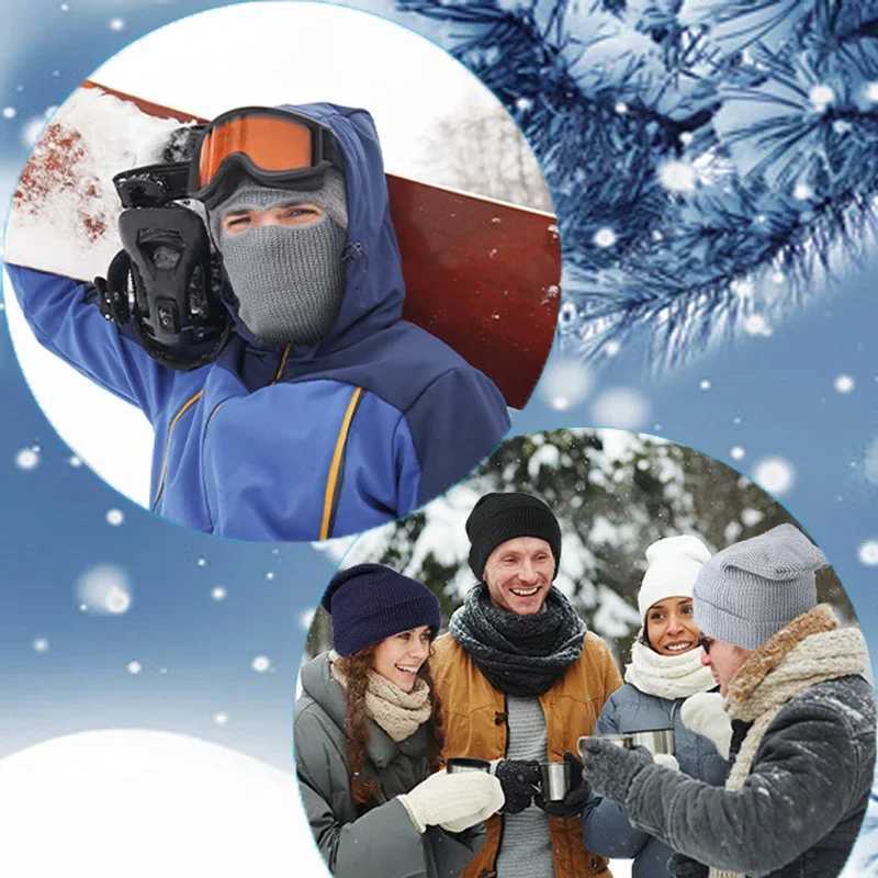 2-in-1 Mask Beanies Hat Mens Winter Balaclava Hat Knitted Hat Fashionable Fl Facial Ski Hat Tactical Bicycle Ear Hood Knitted X250212