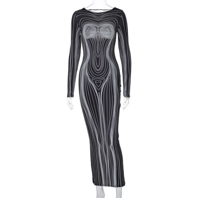 European and American style women's summer print backless slim fit round neck lo sleeved dress manufacturer wholesale 2025 new casual versatile f