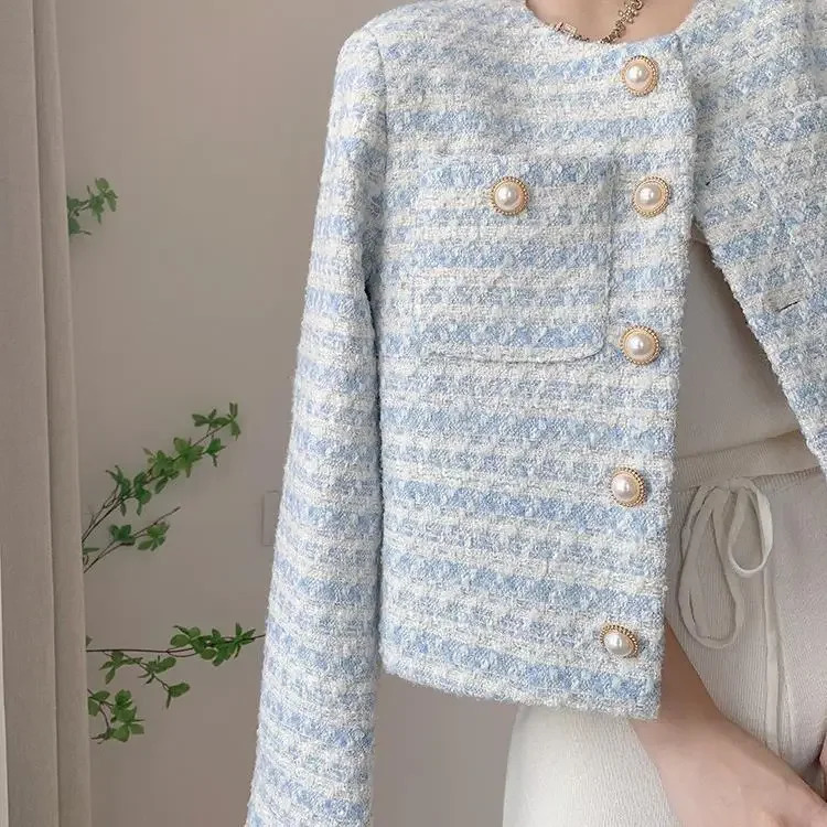 Tweed Style Womens Jacket 2024 Spring Autumn French Sensibility Niche Loose Fit Cropped Fashionable Elegant Top 250120