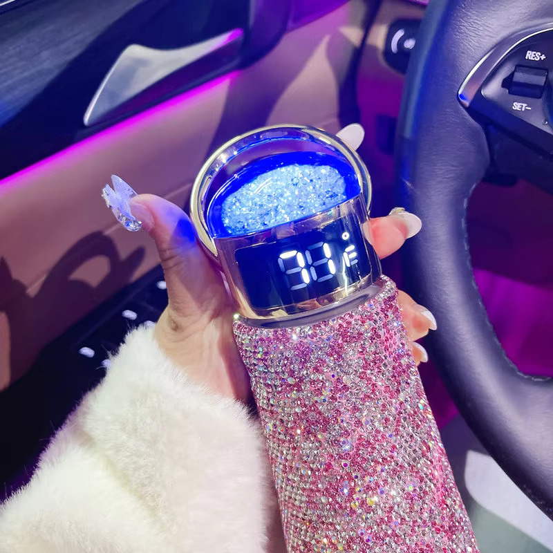 Rhie Decorated Smart Cup Stainless Steel Insulated Flask With LED Temperature Display Thermal Bottle For Women Thermos Mug