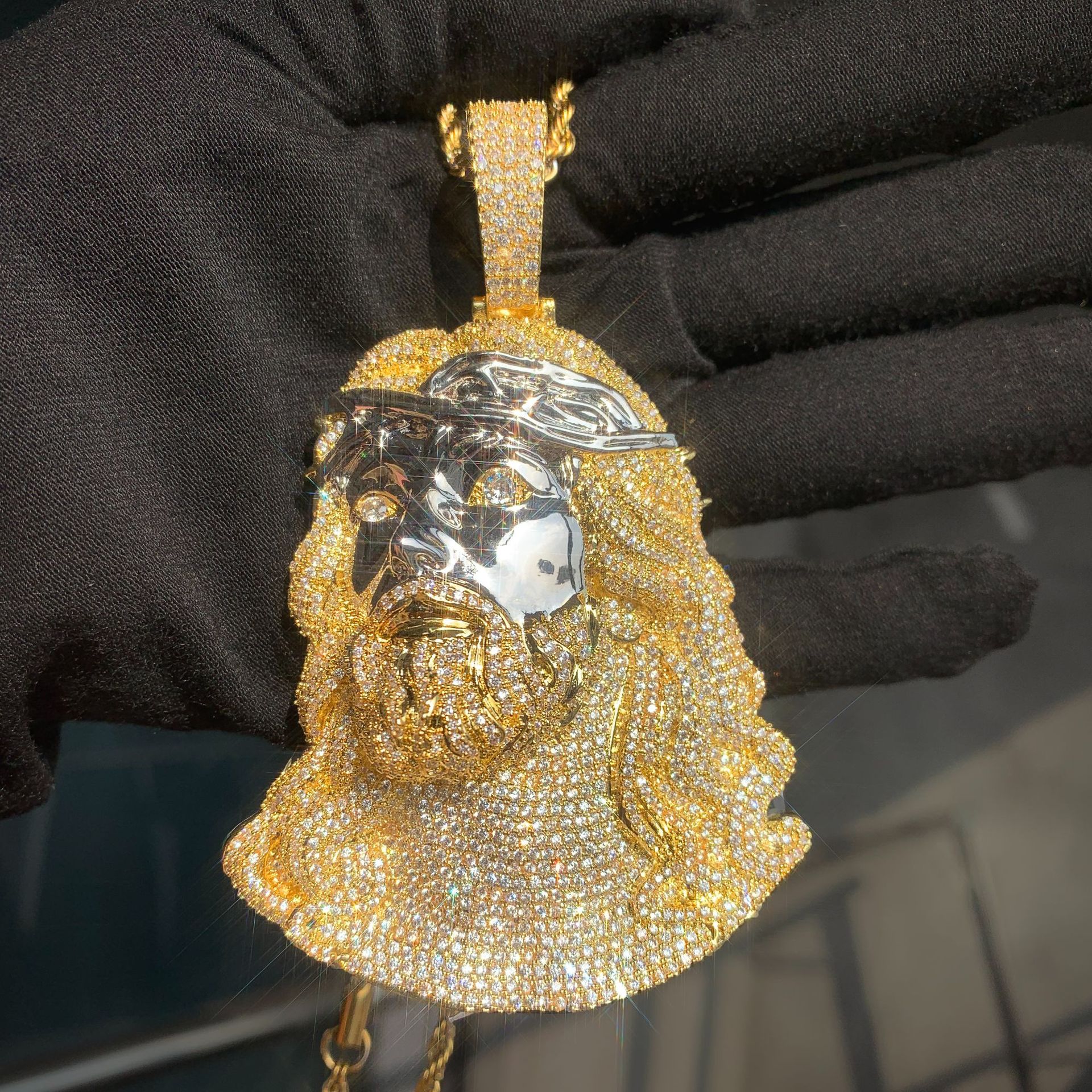 Vintage Hip Hop Large New Jesus Face Men Pendant Necklace 5A Zircon Gold Plated Religion Jewelry
