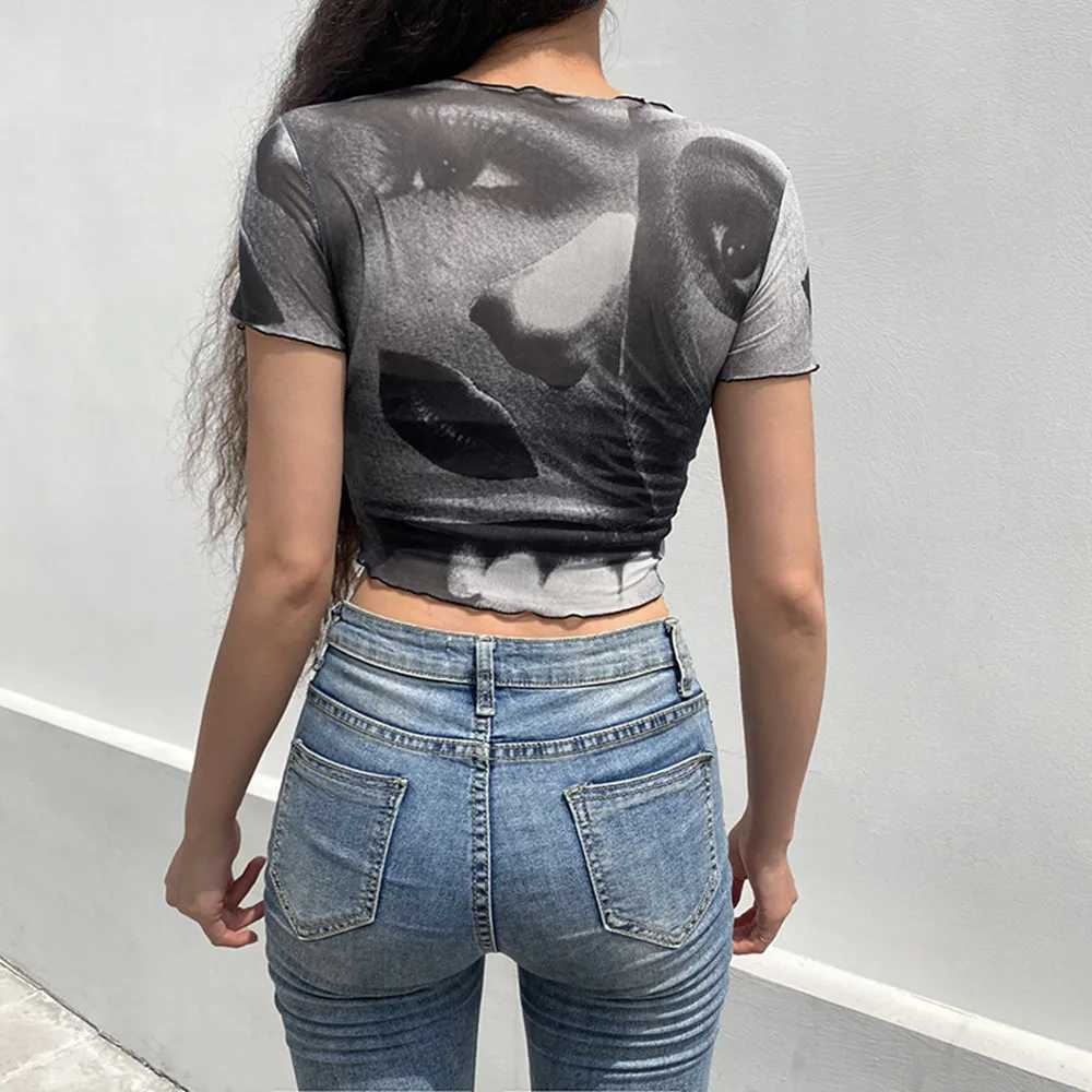 Women Sexy Eye Print Camis Crop Top Casual Tank Tops Vest Sveless Streetwear High Street Tee ShirtXJ250212
