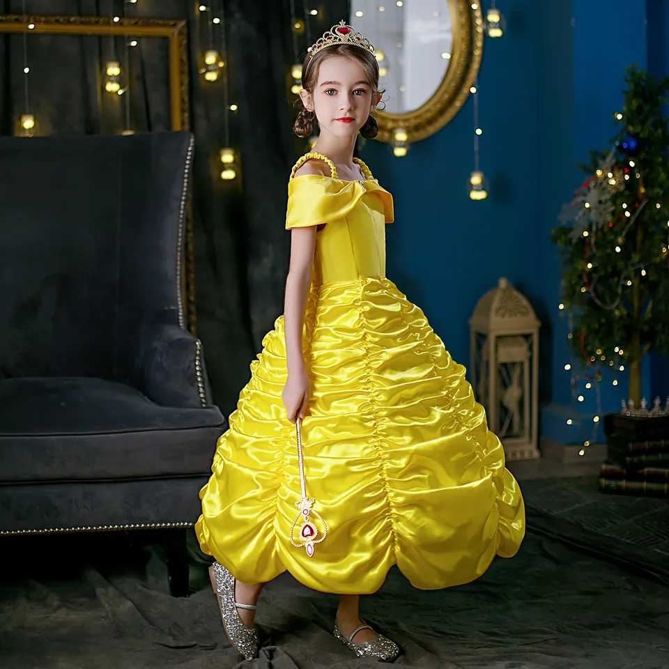 Yellow Princess Dress Halloween Cosplay Costumes Beau and The Beast Kid Dress For 2-10Y Girls Birthday Par Children ClothingXJ250117