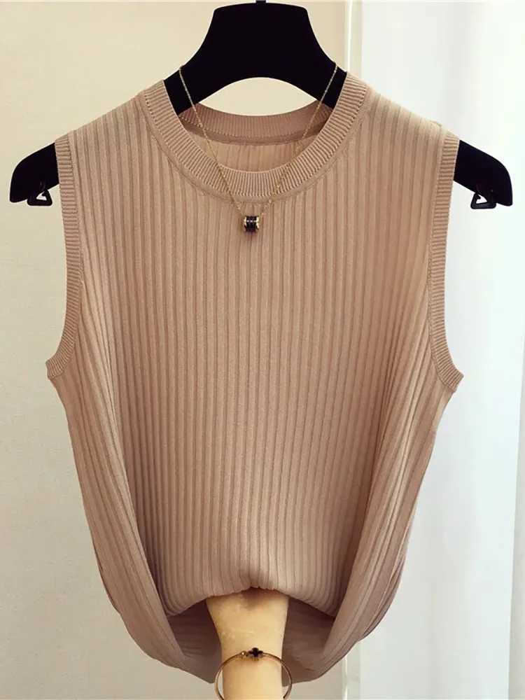 zjais Summer Spring Tanks Top Women Sveless Knitted T-Shirts Fe Elastic Slim Casual Vests Crop Tops Camis Pullover ShirtsXJ250212