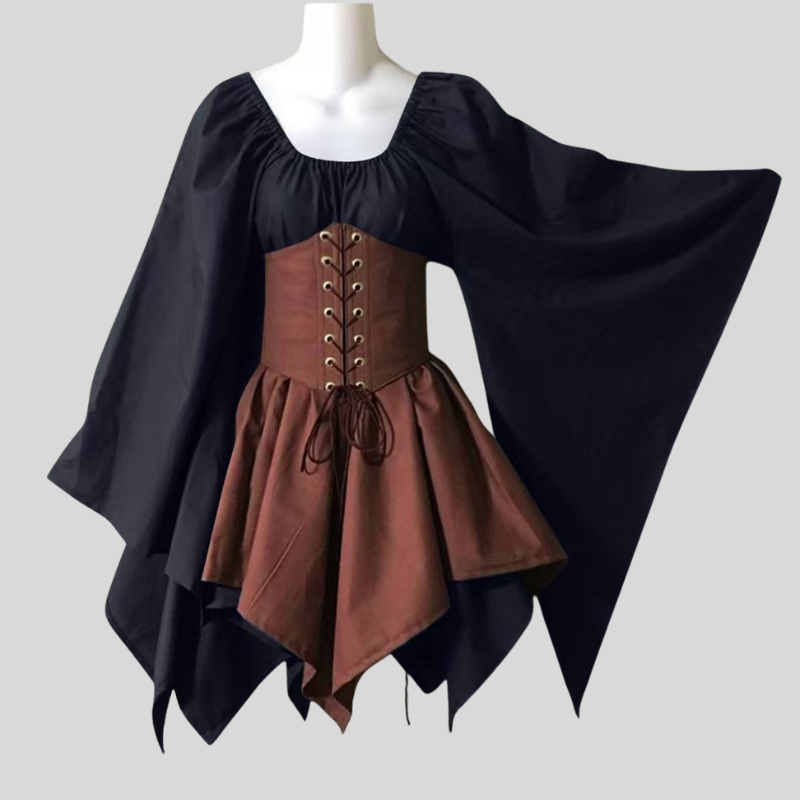 Cross-border new European and American horn sleeves long sleeves medieval Renaissance dresses splicing dresses one piece is sent on behalf of others