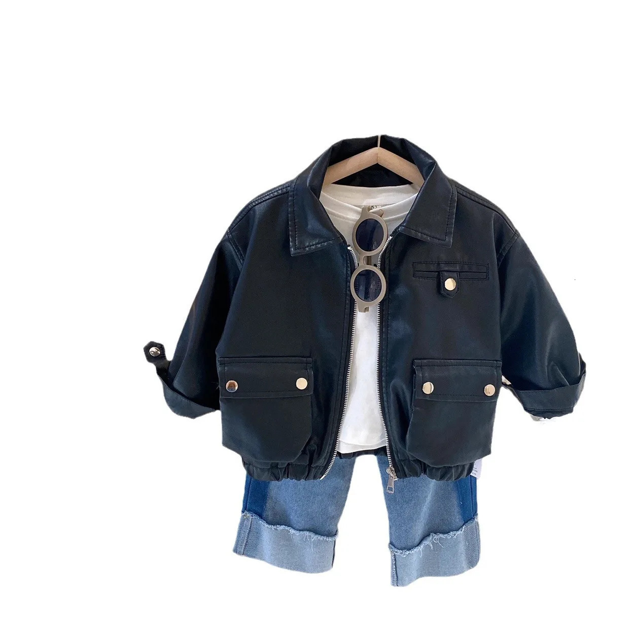Boys Clothes Fashionable Baby Korean GirlsTop Leather Jacket Cool Handsome Coat Trend 250211