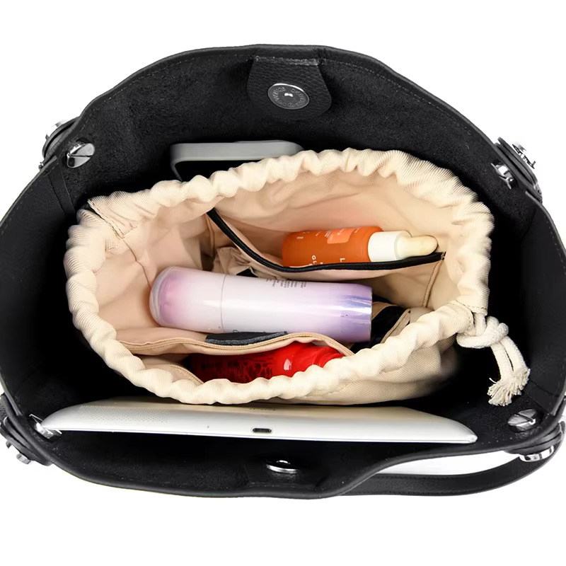 Genuine Leather Large Capacity Women Tote Bags Ladies Solid Color Cowhide Shoulder Crossbody Bucket Bag Female Sac A Main