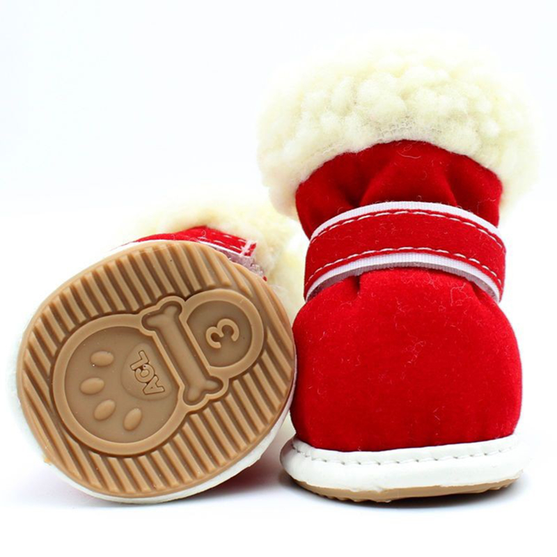 Dog Shoes for Warm Cashmere dog Shoes, Puppy Dog Boots Paw Protectors for Soft Soled Suede , Winter Snowy Day, Anti Slip Sole, Hand Sewn, with Velcro 