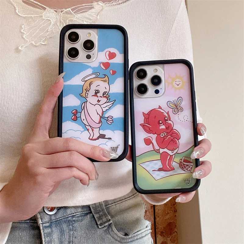 Wildflower 3D Angel Demon Phone Case for iPhone 16 15 14 13 12 Pro Max Plus 16pro 15pro WF Unicorn Deer Cute Cartoon Cover Funda Z250211