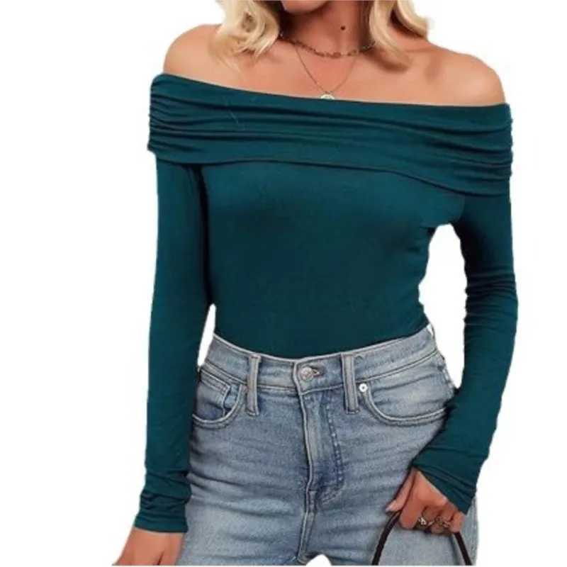 Long Sve T-shirts For Women Clothing One Neckline Womens Shirt 2024 Trend Pullover Womens Blouses Slim Fit Womans T ShirtXJ250212