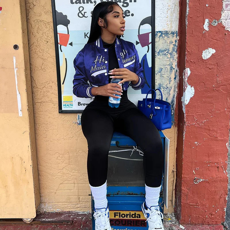 Women Casual O-neck Letter Embroidery Short Baseball Jacket Slim Vintage Cropped Coat Ladies Classic streetwear Clothing 250212