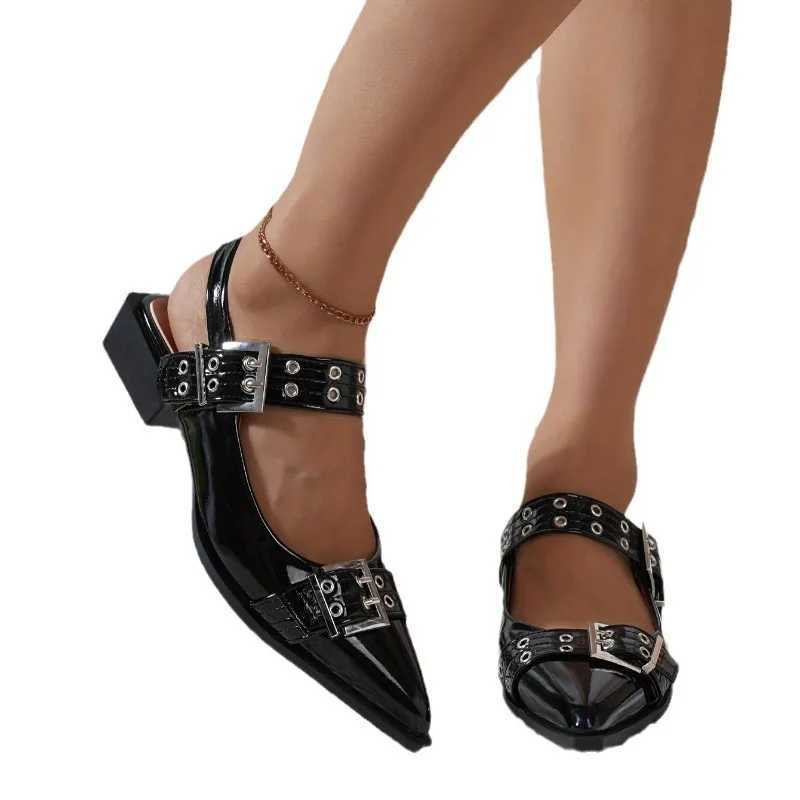 FAshion Patent Leather Metal Buckle Women Pumps Spring Summer Gothic Thick heeled Slingbacks Mules Girls Shoes Zapatos Z250212