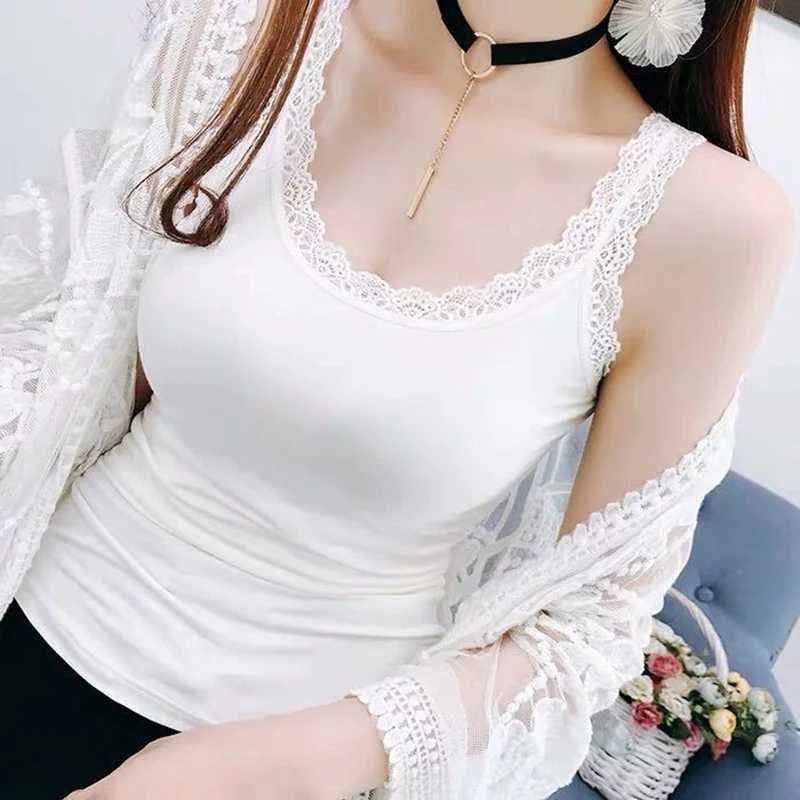 Summer Comfortable Lace Camisole Womens Lightweight Sveless Solid Bottoming Shirt Tank Tops Ladies TshirtsXJ250212