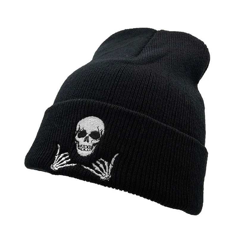 Winter Embroidery Skl Posture 66 Acrylic Knitted Bean Hat Mens Warm Outdoor Mountaineering Warm Cold Hat Youth W193 X250212