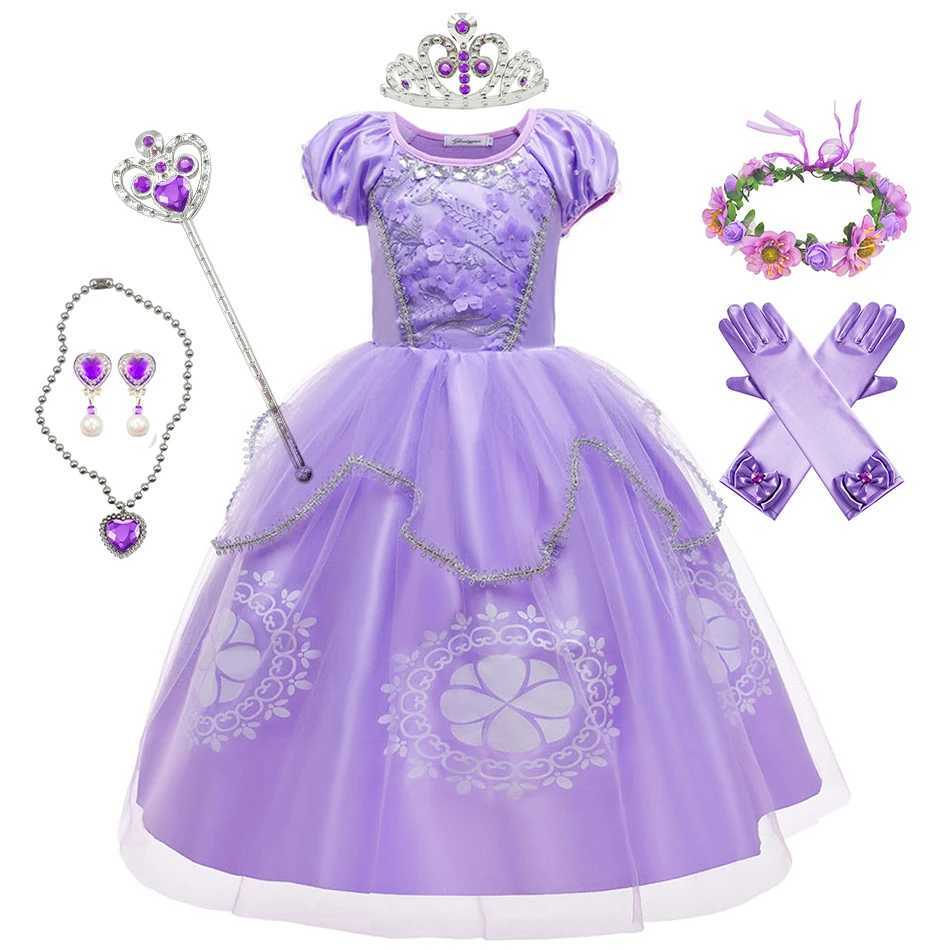 Little Princess Dress For Girl Sofia Children Pearl Applique Cosplay Costume Kids Halloween Luxury Fluffy Tulle Clothes NewXJ250117
