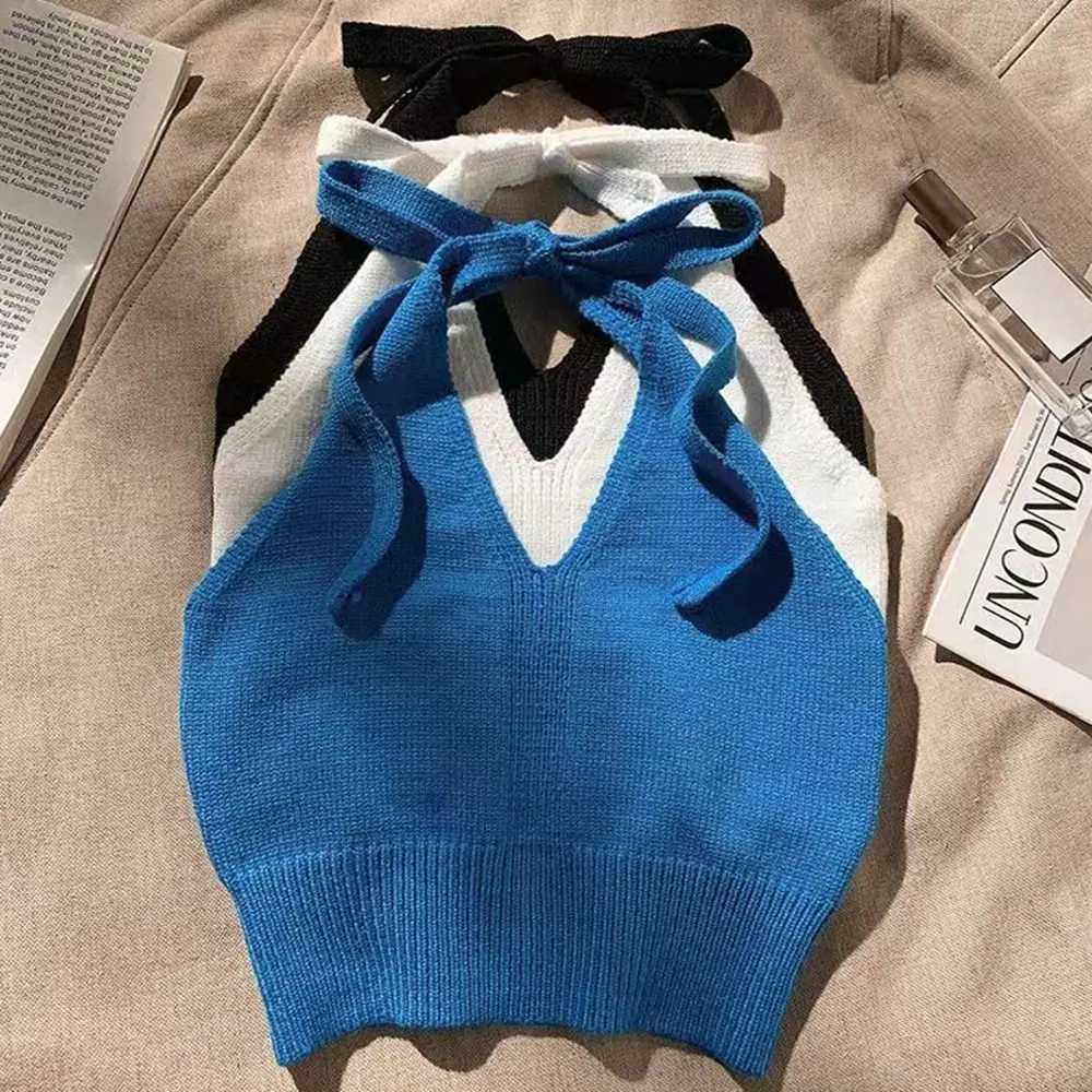 Short Knitted Crop Tops New Knitted High Stretch Sexy Tank Top Soft Sveless Strap Vest WomenXJ250212