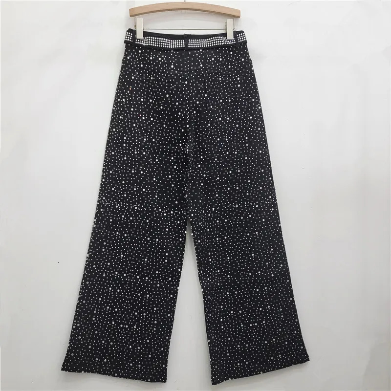 YUERWANG Women Jeans 2025 Spring Vintage Rhinestone Belt Wide Leg Jeans Fashionable All Match Loose Casual Long Denim Pants 250212