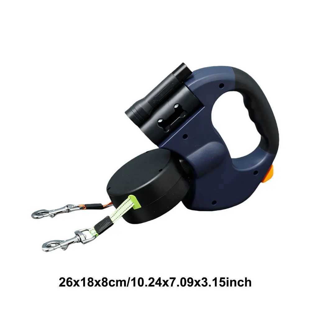 Dog Collars Double Headed Leash Walking 360 Degree Swivel Dual Pet with LED Light Retractable for 2 Dogs H250208