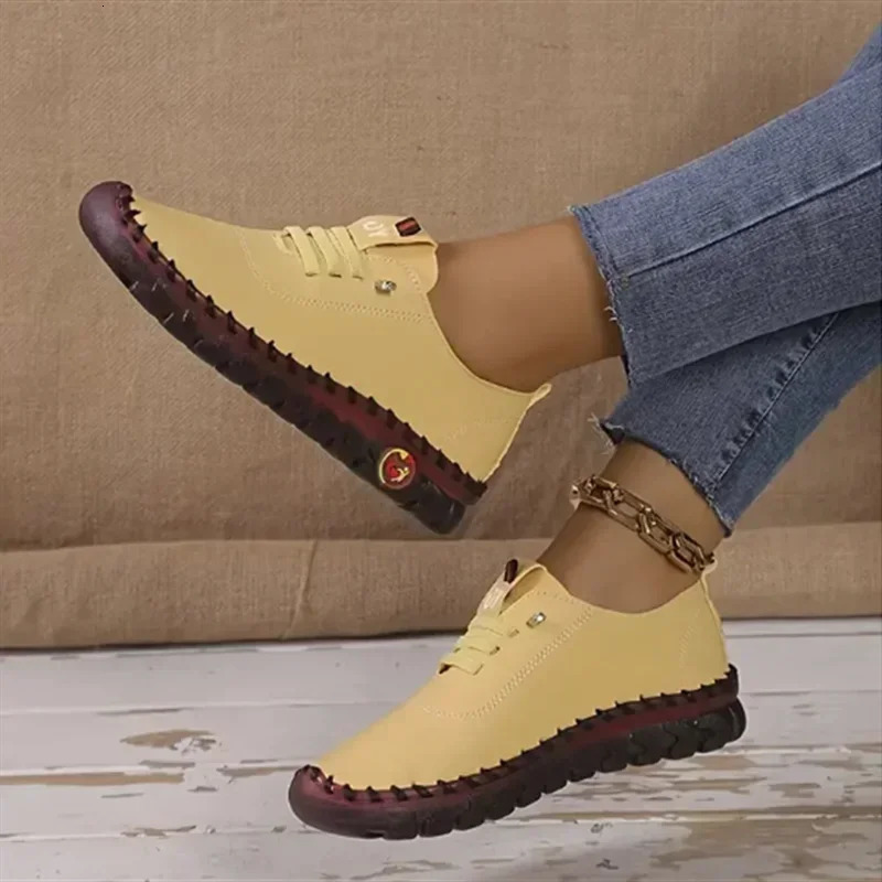 Sneakers Women Shoes Loafers Lace Up Leather Flat Spring Casual comfortable Mom Shoe Mujer Zapatos Chaussure Femme 250207
