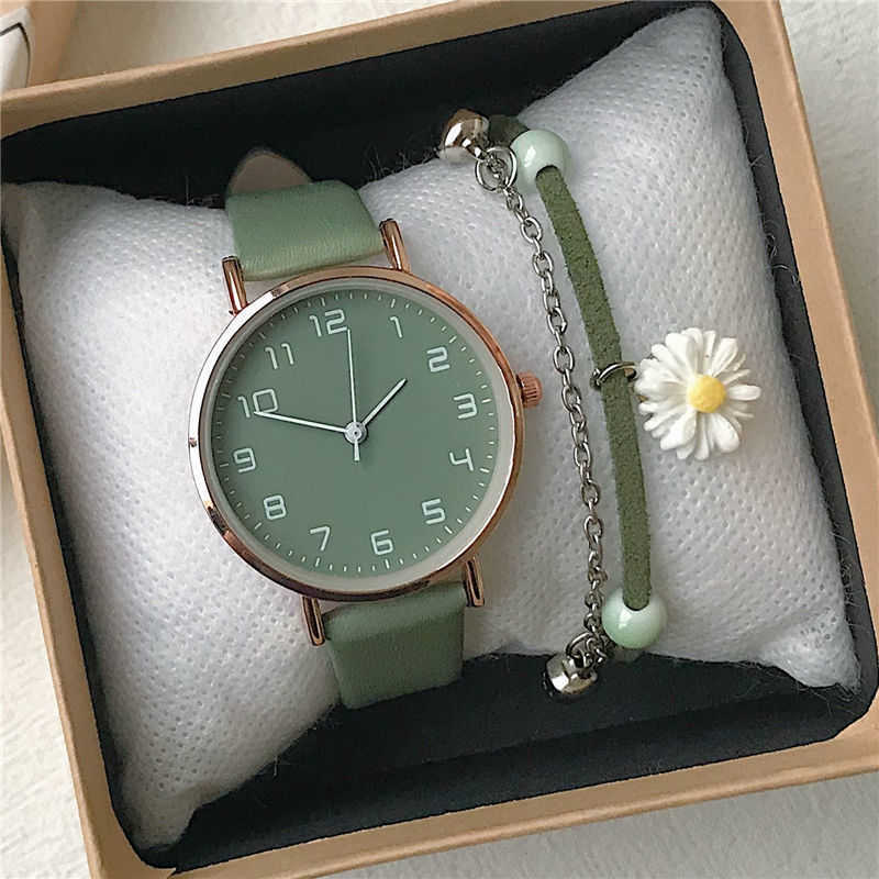 Green Watch Female Student Exam Artistic and Minimalist Temperament Junior High School Student Showcases White Forest Style Versatile Quartz Watch Fem