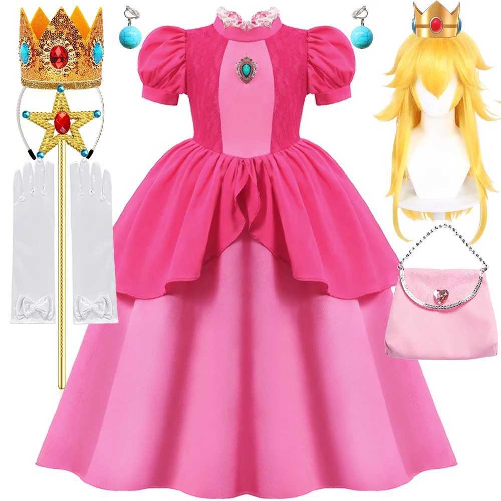 Peach Princess Cosplay Game Dress for Girls 2024 Children Halloween Christmas Carnival Stage Performace Birthday Par CostumeXJ250117