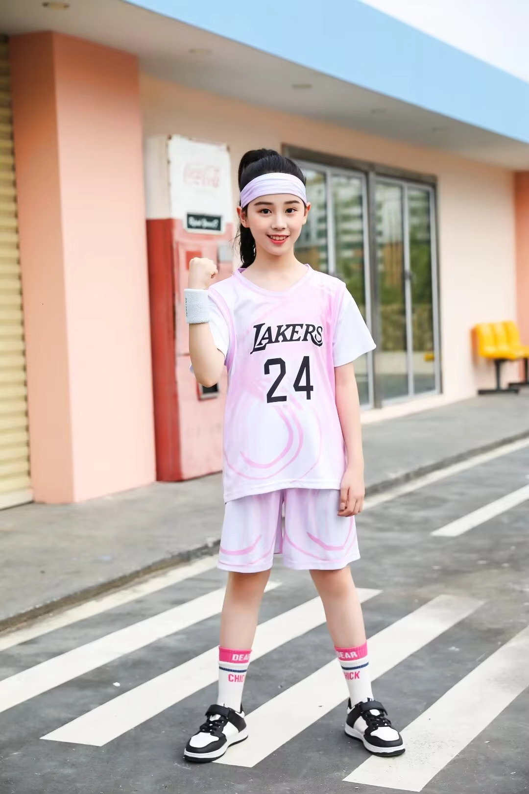 New 24/25 Children's Sports Suit #24Boys And Girls Basketball Jersey Fake Two-Piece Primary School Training Team Uniform Set
