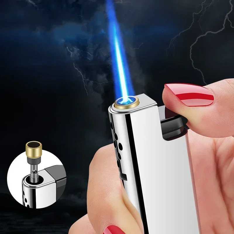 HOT Windproof Direct Injection Blue Flame Lighter Cigarette Torch Lighter Smoking Accessories Camping Tool Ignition Tool BrandT250211