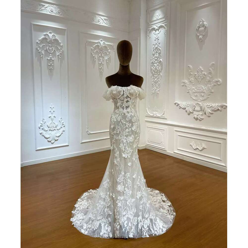 Customized M028 Off The Shoulder Applique Lace Beach Mermaid Wedding Dress