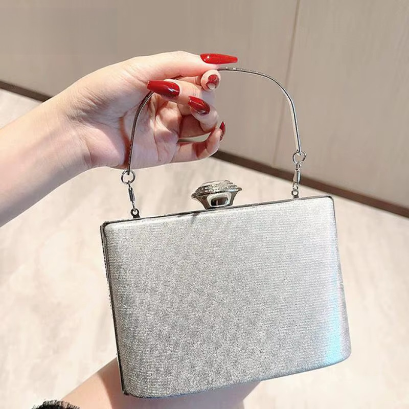 Fashion Rhie Ral Clutch Tote Bag Square Metal Top Handle Lady Wedding Bridal Messenger Purse Crossbody Shoulder Handbag
