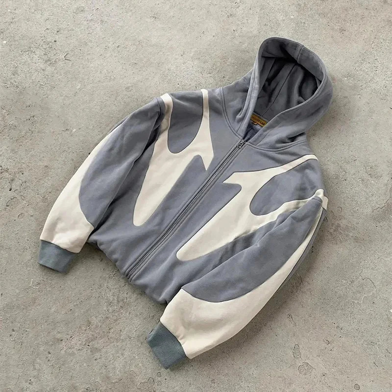 American Retro Letter Printed Devil Pattern Hoodie Y2k Harajuku Casual Couple Zipper Hoodies Sweatshirt Fashion mens Clothing 250304