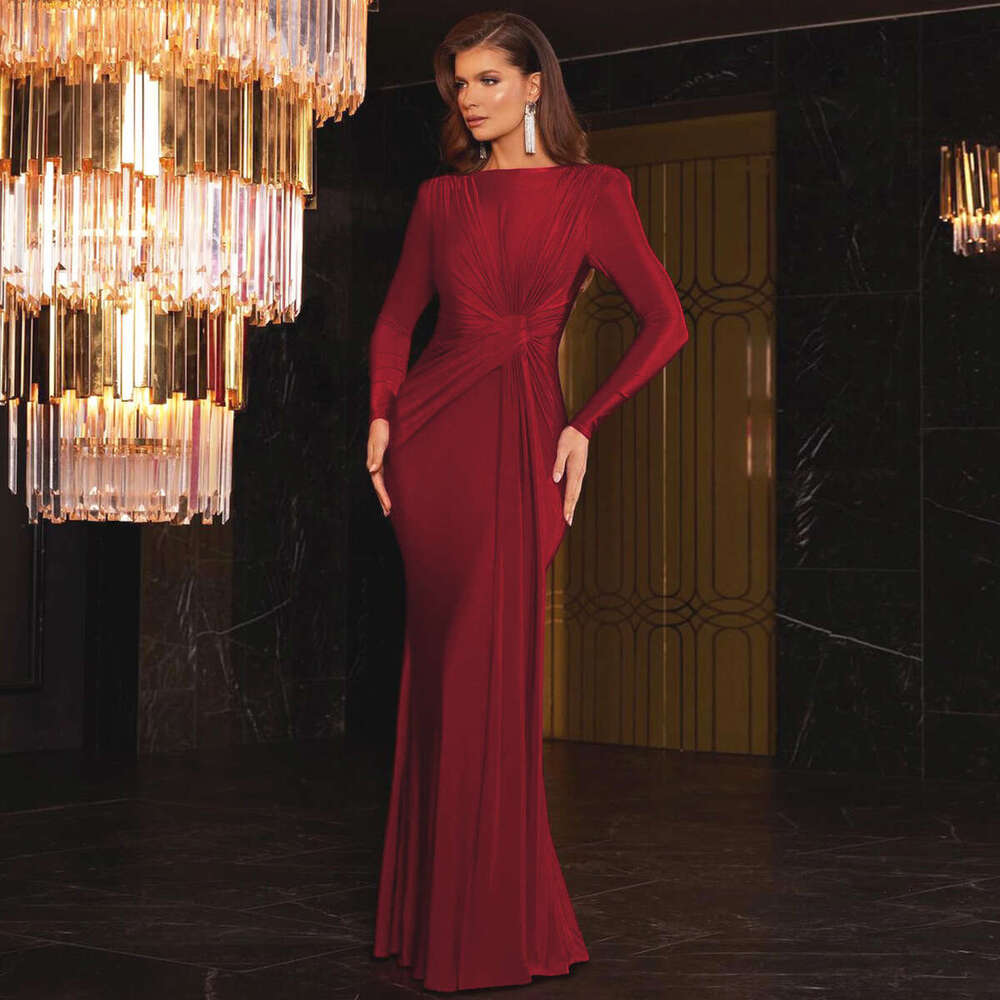 Hot selg women's evening dresses in Europe America, autumn products, fashionable temperament, slim fit round neck long sleeved dresses, wholesale