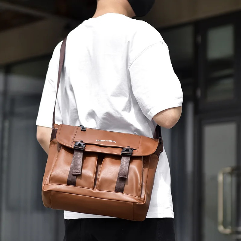 MenS Messenger Shoulder Bag Briefcase PU Leather Crossbody Porter Side Pouch Essentials Cross Male Office Bag Husband 250207