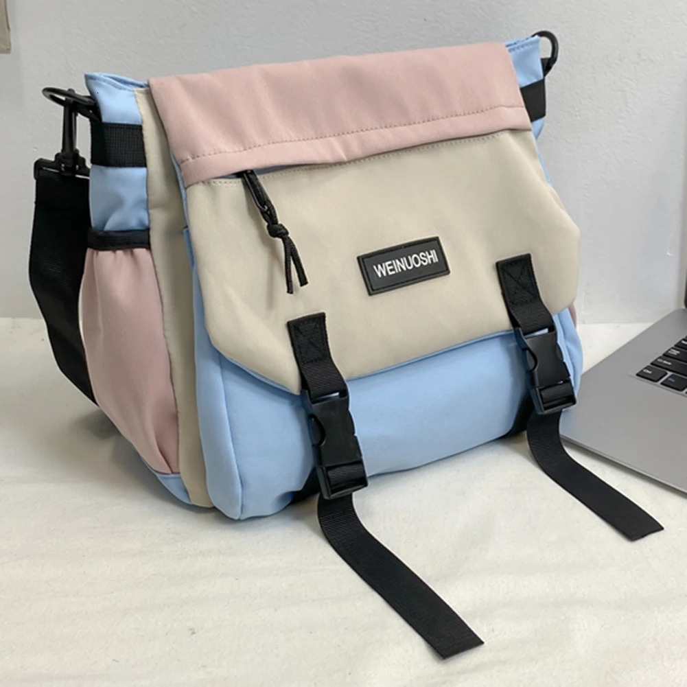 Unisex Student Messenger Bag Large Capacity Flap Crossbody Bag Stylish Nylon Satchel for College Travel and Business 250207