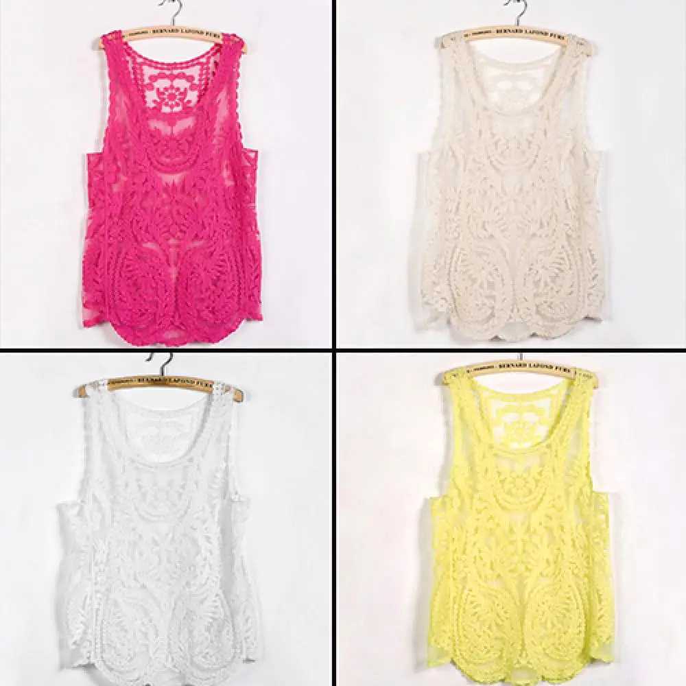 Womens Sveless Lace Tank Top Sexy Embroidery Hollow-out Floral Crochet Shirt Crochet T-Shirts For Women Lace Tee ShirtXJ250212