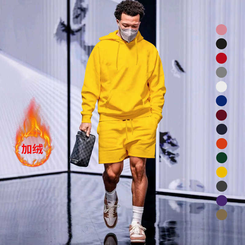 2023 Mens Autumn New Collection Mens Velvet Hoodie Shorts Casual Set W250212
